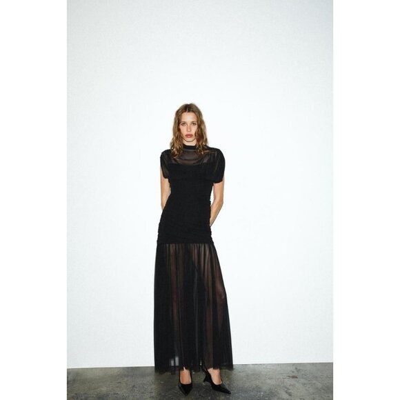 ZARA COMBINED DRAPED MIDI DRESS - Picture 2 of 10